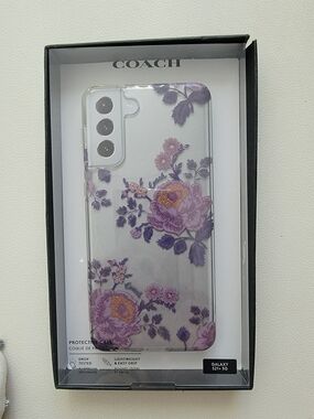 Coach Purple Floral Clear Phone Case for Samsung Galaxy S21+